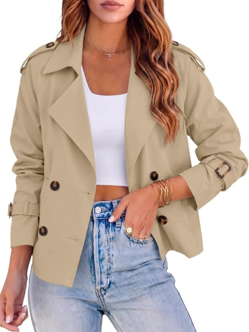 Chic Women's Cropped Double Breasted Trench Coat | Stylish Short Jacket